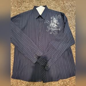 Men's 2x black with white stripes dress shirt